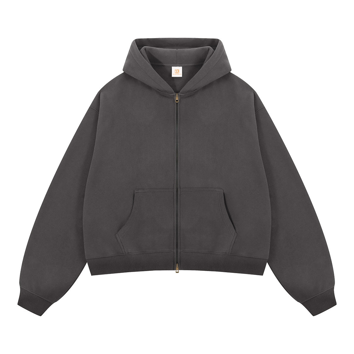 American Style 370 Gsm BOXY Wide Double Headed Short Sleeved High Quality Zipper Pullover with Fleece Lining Zipper-up Hoodie