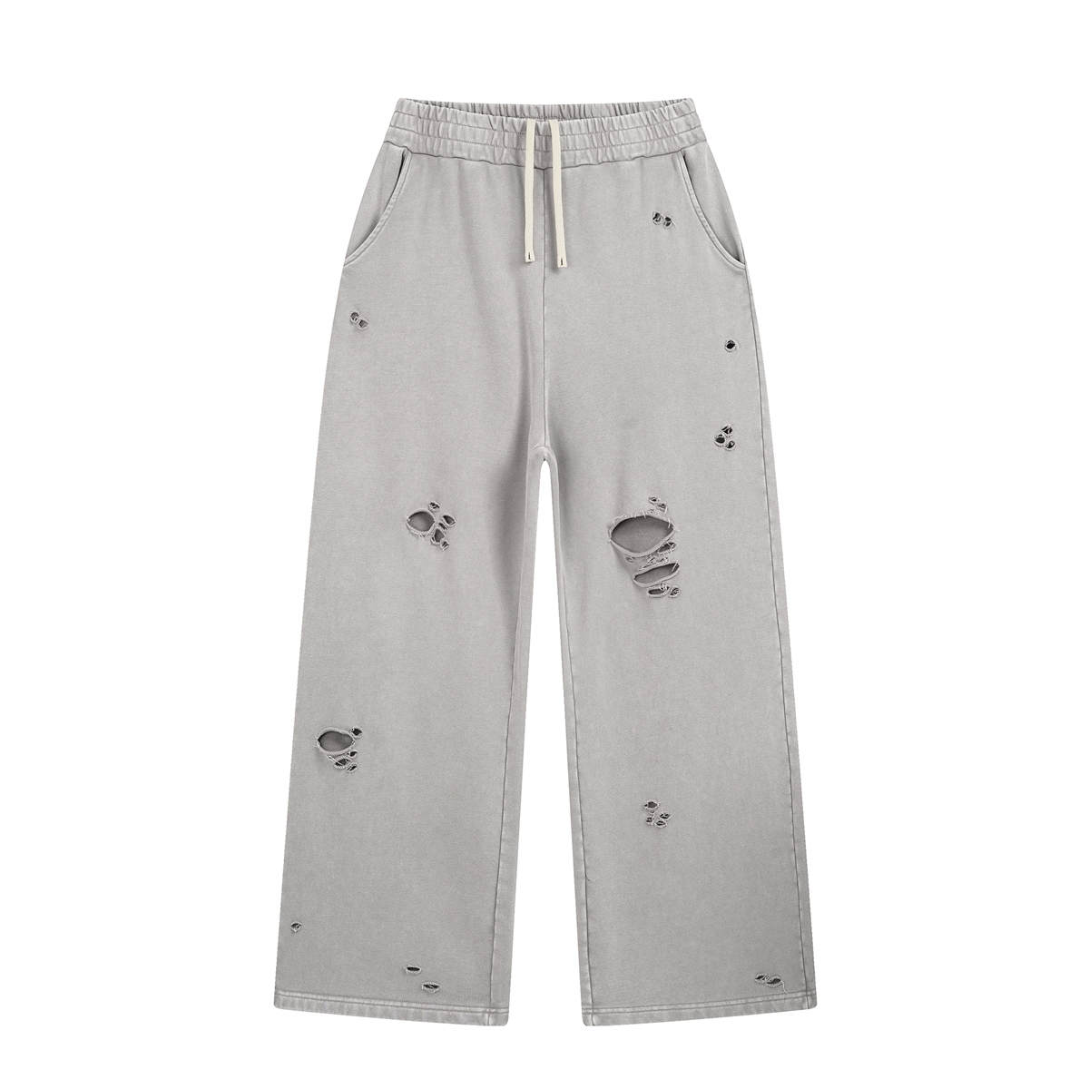 Customized Men's Sweatpants Custom 100% Cotton Dropped Hem Style with Snowflake Wash and Distressed Finish for Long Pants