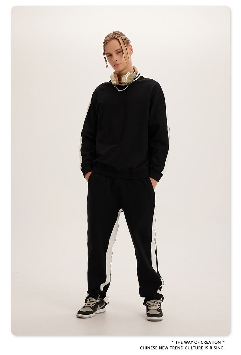 Customize 3 Color American Style Fleece Pullover with Contrasting Colors Loose Fitting Casual Couple Sports Outfit Suit