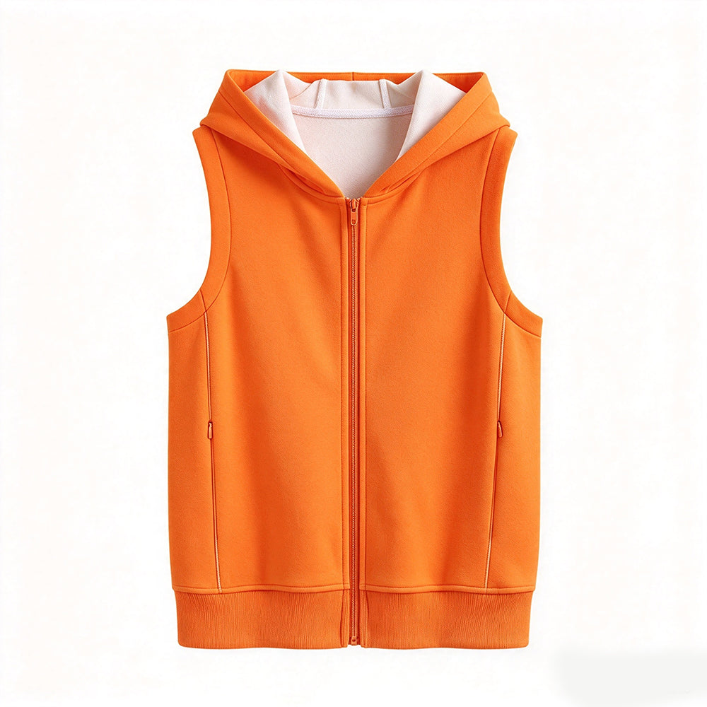 Three Color Silver fox Fur Sleeveless Zipper Pullover Hoodie Can Design Patterns for You for Free High Quality Short Hoodie