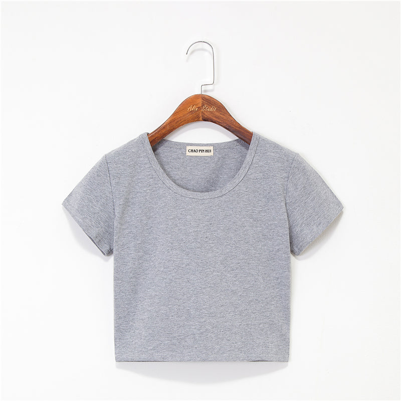 Custom T-shirts logo Short Sleeve Cropped High Quality Blank Round Neck Short Heavyweight Girls T-shirts