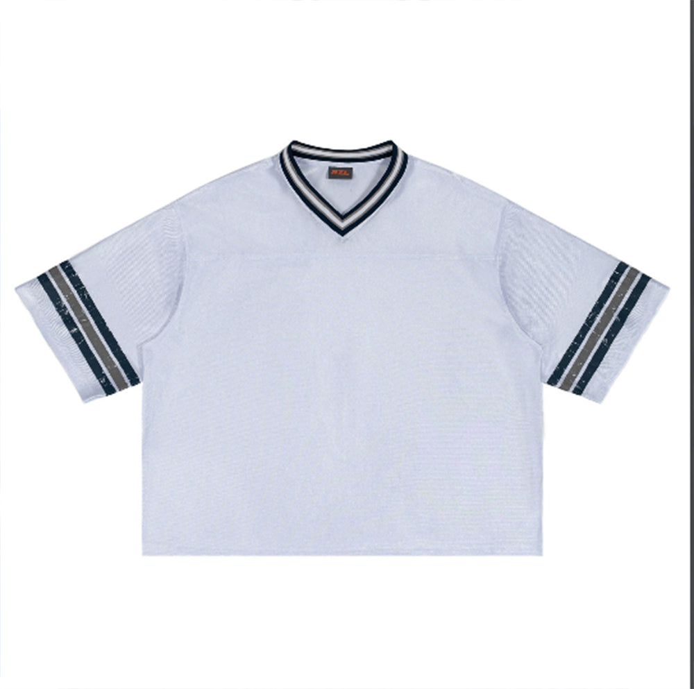 Customized Contrasting Color Flat Crew Neck Jersey t Shirt for Men with V Neck Boxy Style Short Sleeve Shirt Summer Version