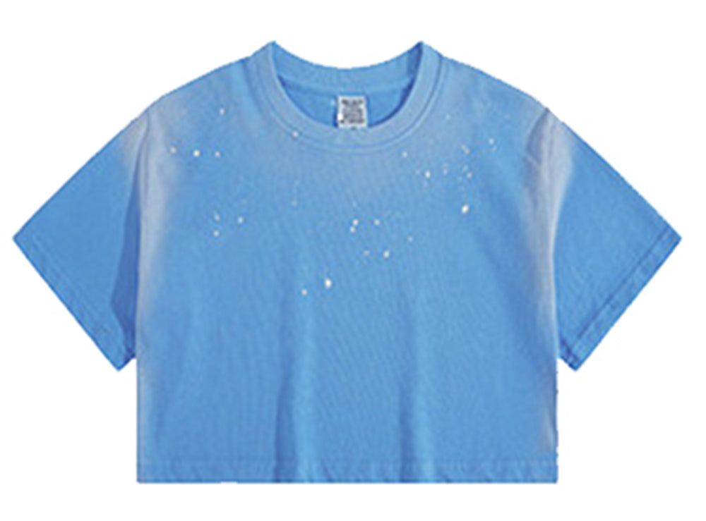4 Color Water Wash Distressed Ink Splashed Cool Girl Short Sleeved T Shirt for European/US Style Dance Wear with Exposed Midriff