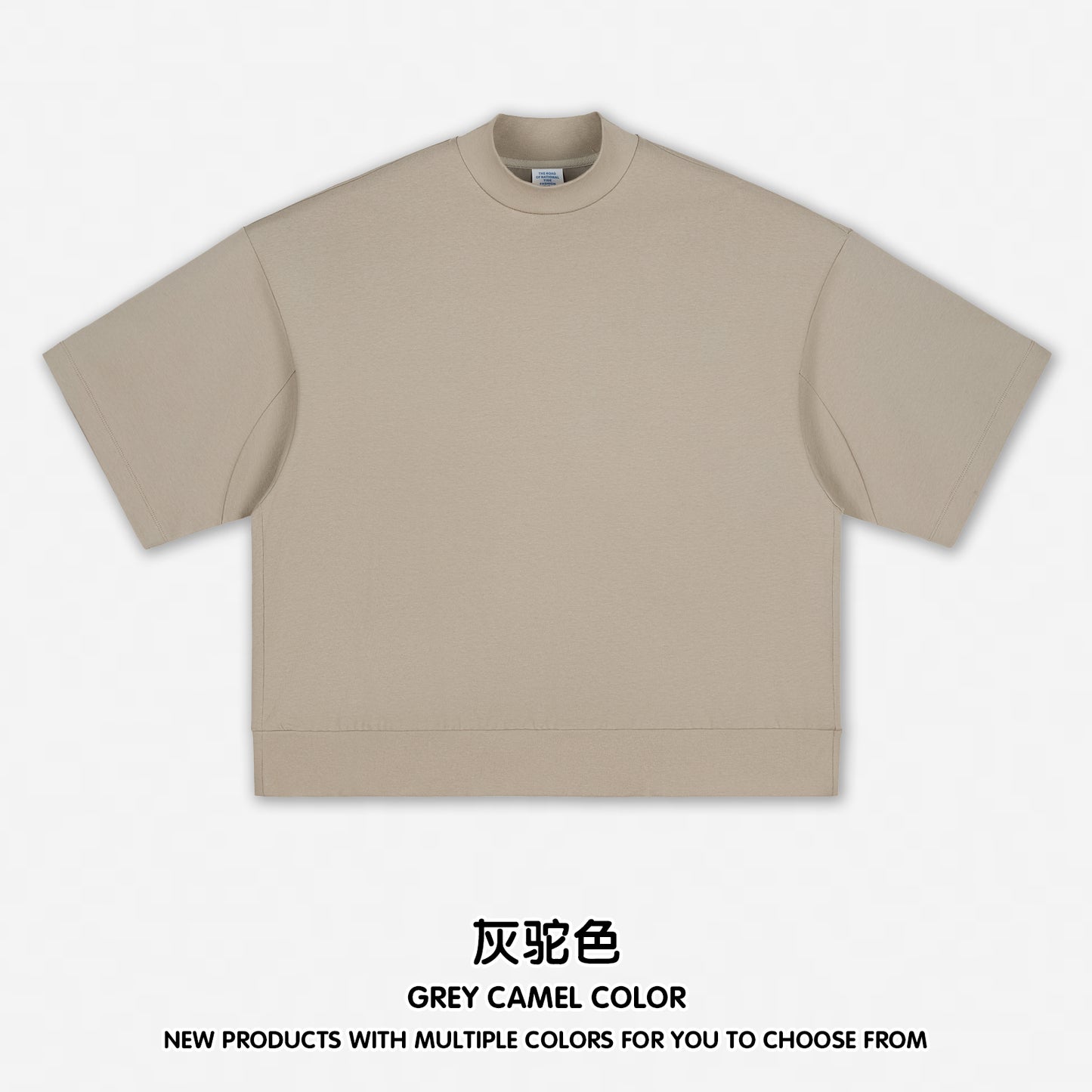 305G Heavyweight 100% Cotton Drop Shoulder T-short Boxy High Quality Print Sublimation Short-sleeved with Small High Collar