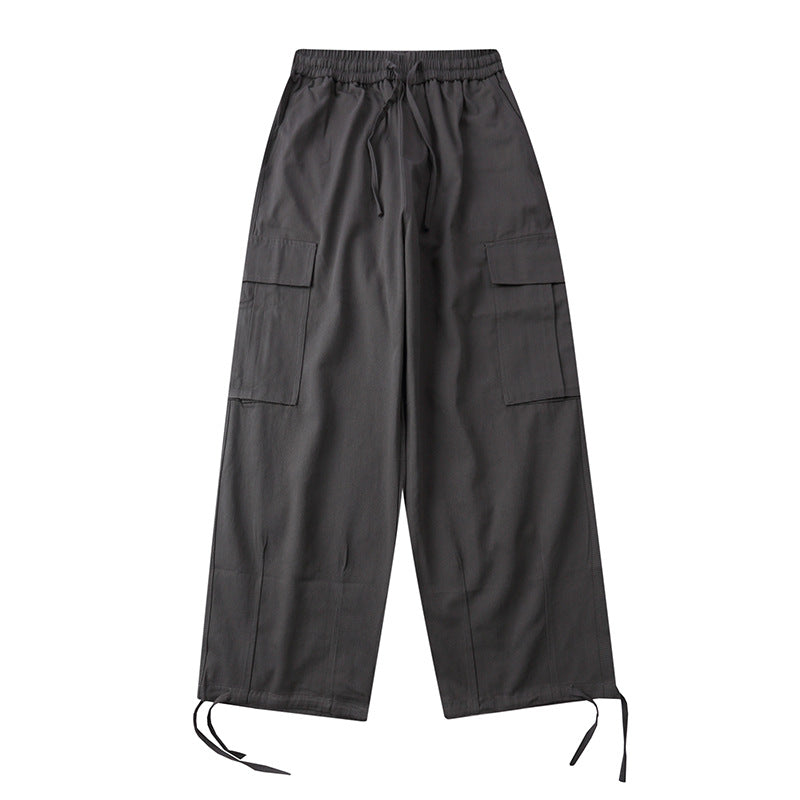 American Style Customized LOGO4 Color Large Pocket Wide Leg Work Pants with Drawstring at the Ankle Casual Long Sweatpants