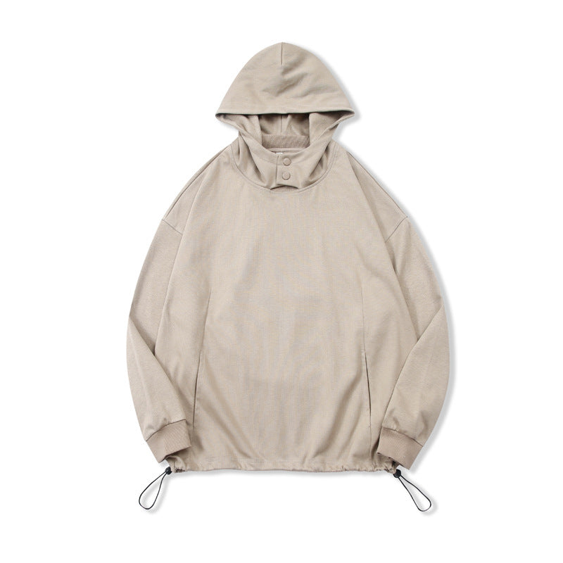 Customized 4 Color Bimetallic Snap Anti Wind Cap Side Pocketed Garment with Drawstring at the Bottom Hem Oversized Style