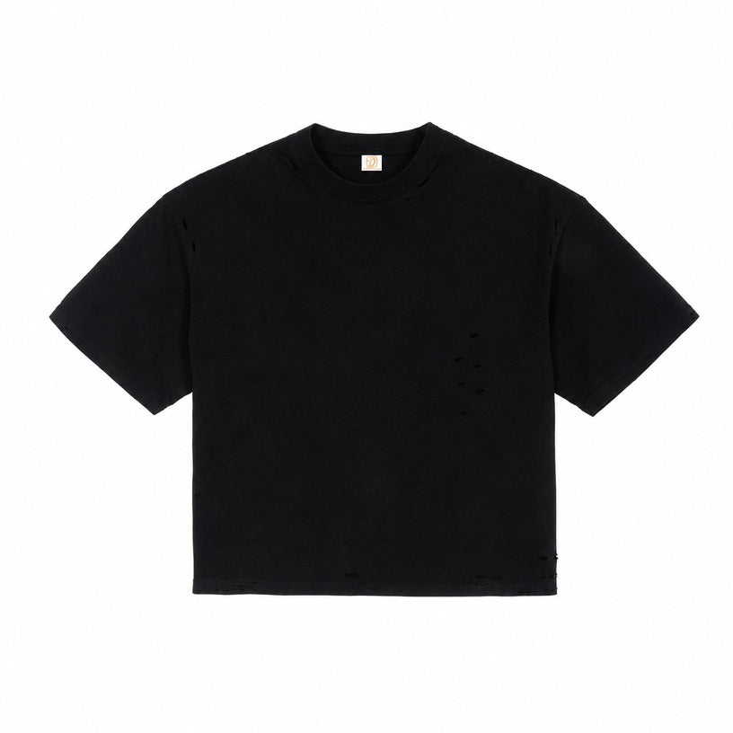 Oem High Quality Heavyweight Short Sleeved Men's T Shirt with American Street Style 100% Cotton Loose Fit With Frayed Edges