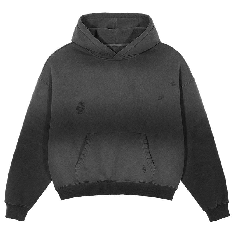 Hoodie Manufacturers Fall and Winter Style Thick Fleece Loose Short Sleeved Hoodie with Washed Gradient Hood Vintage Design