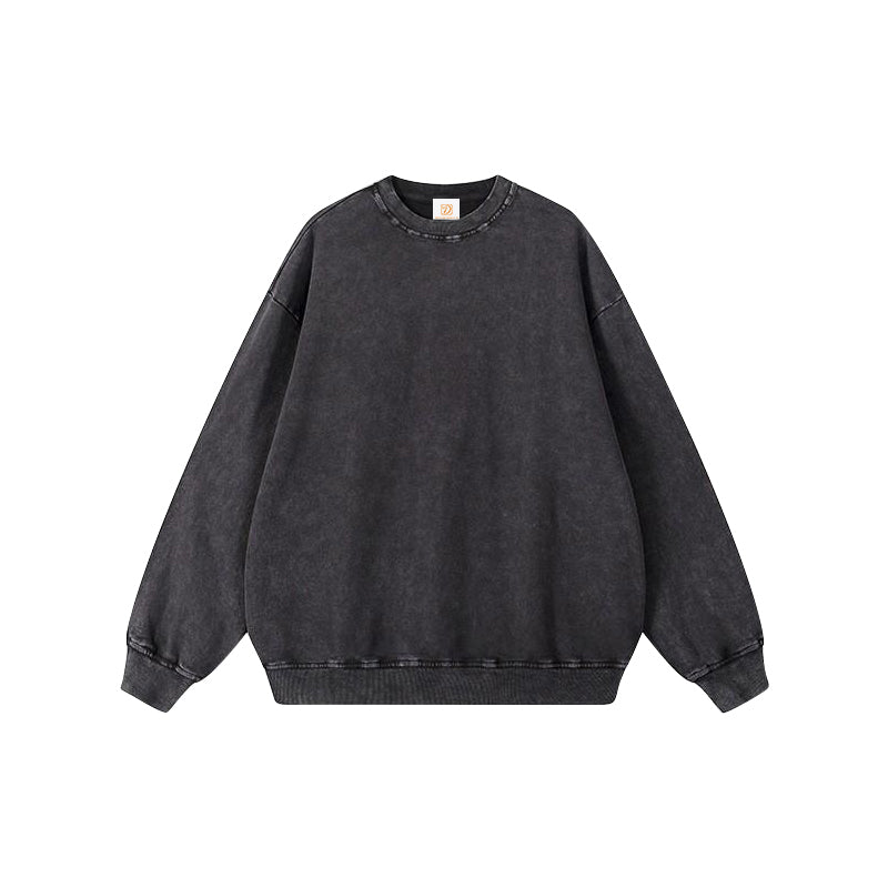 American Style Custom logo 100% Cotton Washed Round Neck Pullover for Men Loose Fit Round Neck Snowflake Patterned Pullover