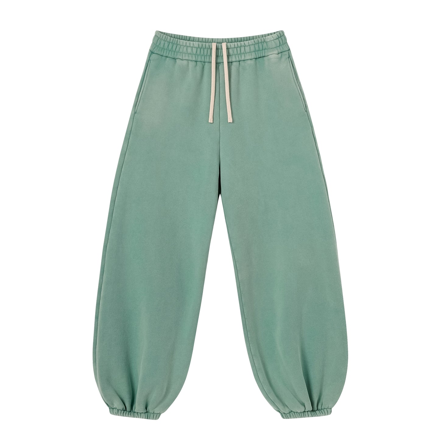 Retro Style Washed Snowflake Fabric Sweatpants with Distressed Edges and Plush Lining Featuring a Lantern Shaped Design