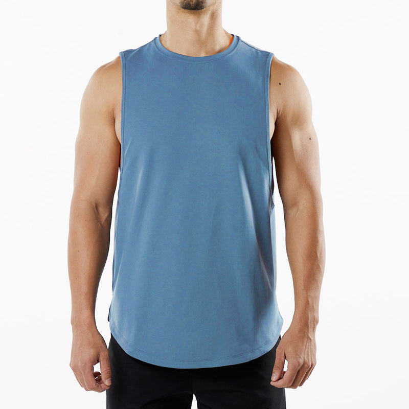 Large-sized Pullover for Men Breathable for Exercise with an Opening at the Back Sleeveless and Curved Bottom Hem Summer