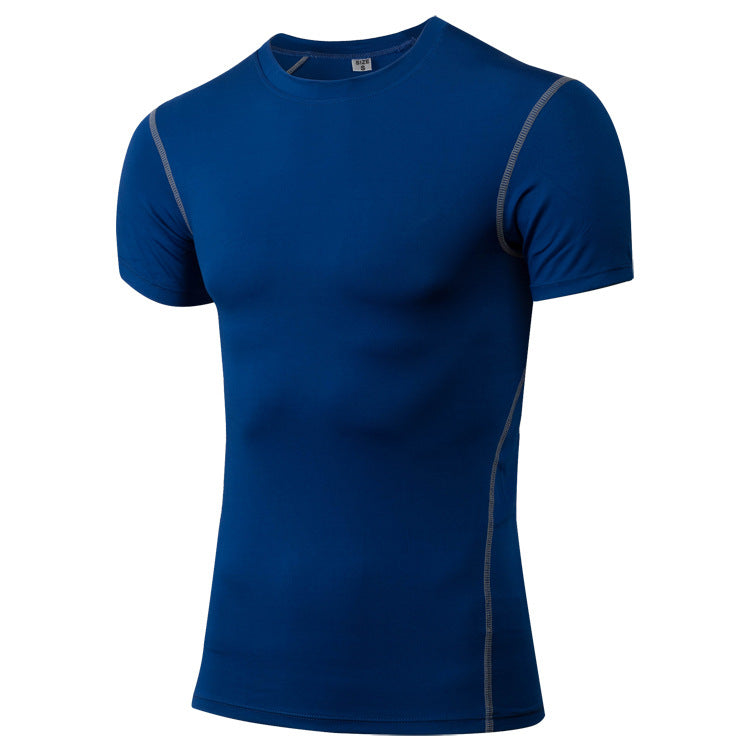 Customized 12 Color Men's Tight Training Fitness Clothes Running Short Sleeved Sports Shirts Elastic Quick Drying T Shirts