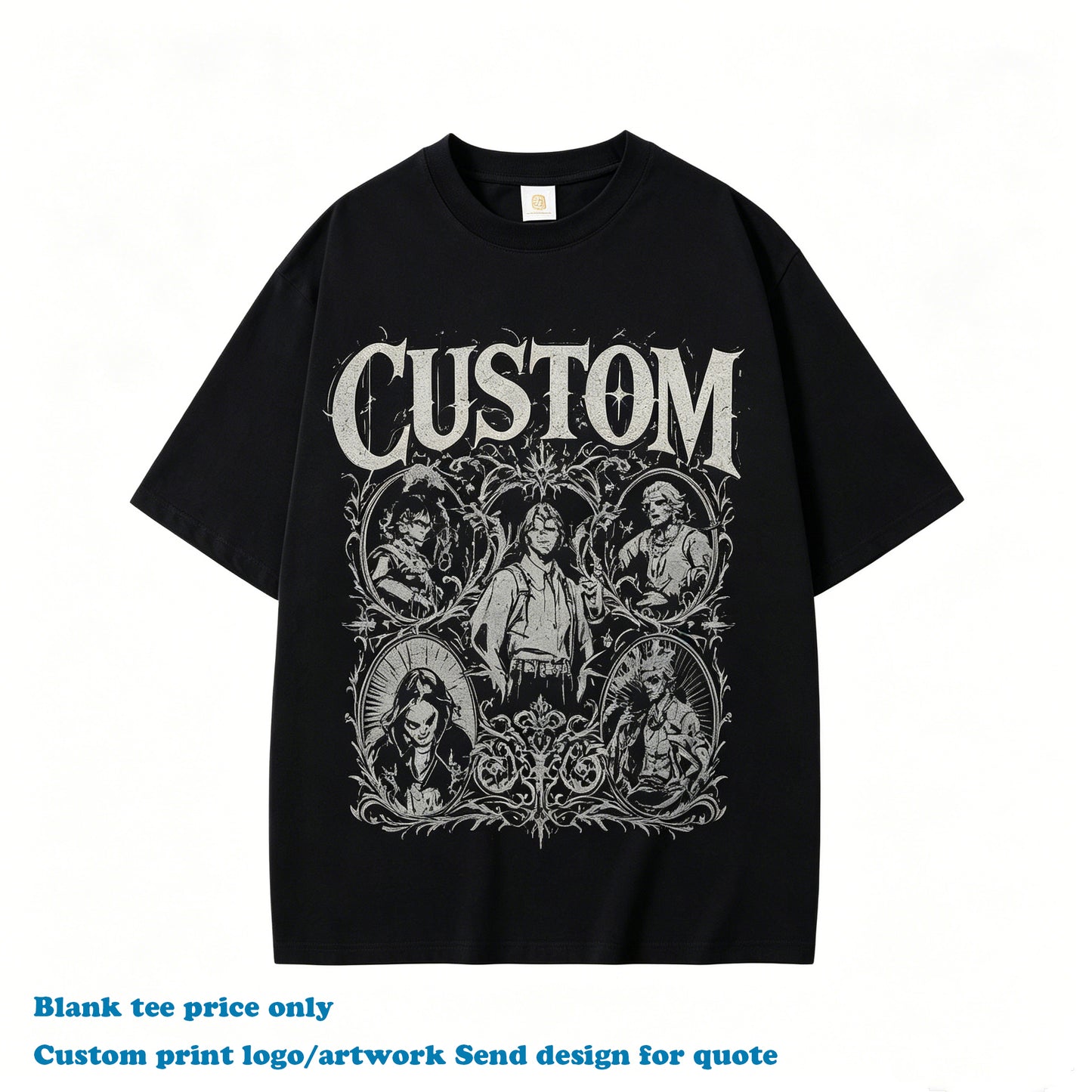 Men's Summer T-shirts Heavyweight Drop Shoulder Casual Round Neck 100% Custom Embroidery logo Plain Personalized T-shirt