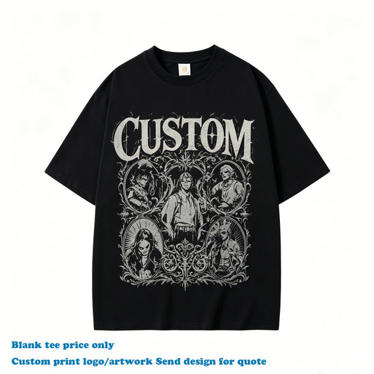 Men's Summer T-shirts Heavyweight Drop Shoulder Casual Round Neck 100% Custom Embroidery logo Plain Personalized T-shirt