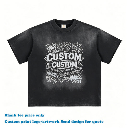 Customized t Shirts Streetwear Round Neck Blank Men's Vintage Heavyweight Boxy Fashion Gradient Acid Washed Short Sleeve Tees