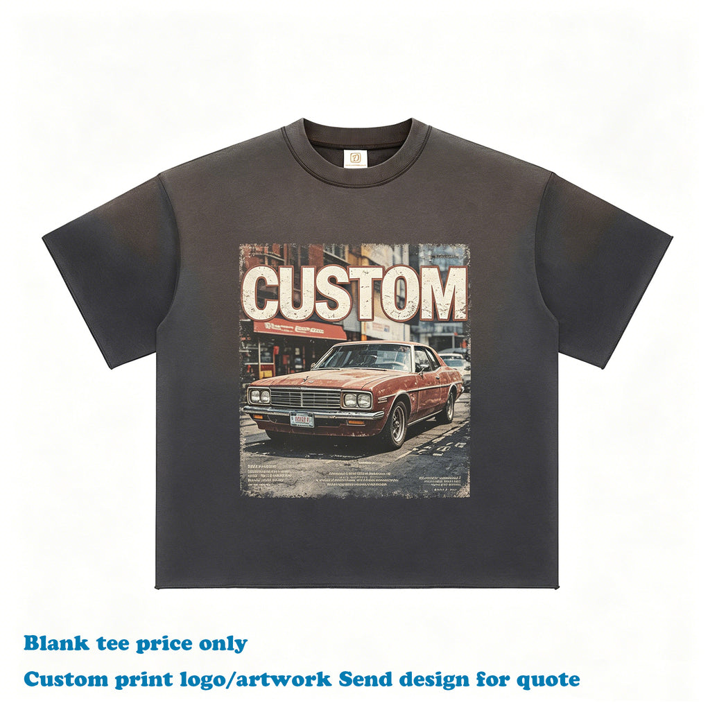 Vintage Gradient Tshirts Custom Acid Wash New Style 350g Heavyweight Short Sleeve t Shirt Streetwear Plain Men's T-shirts