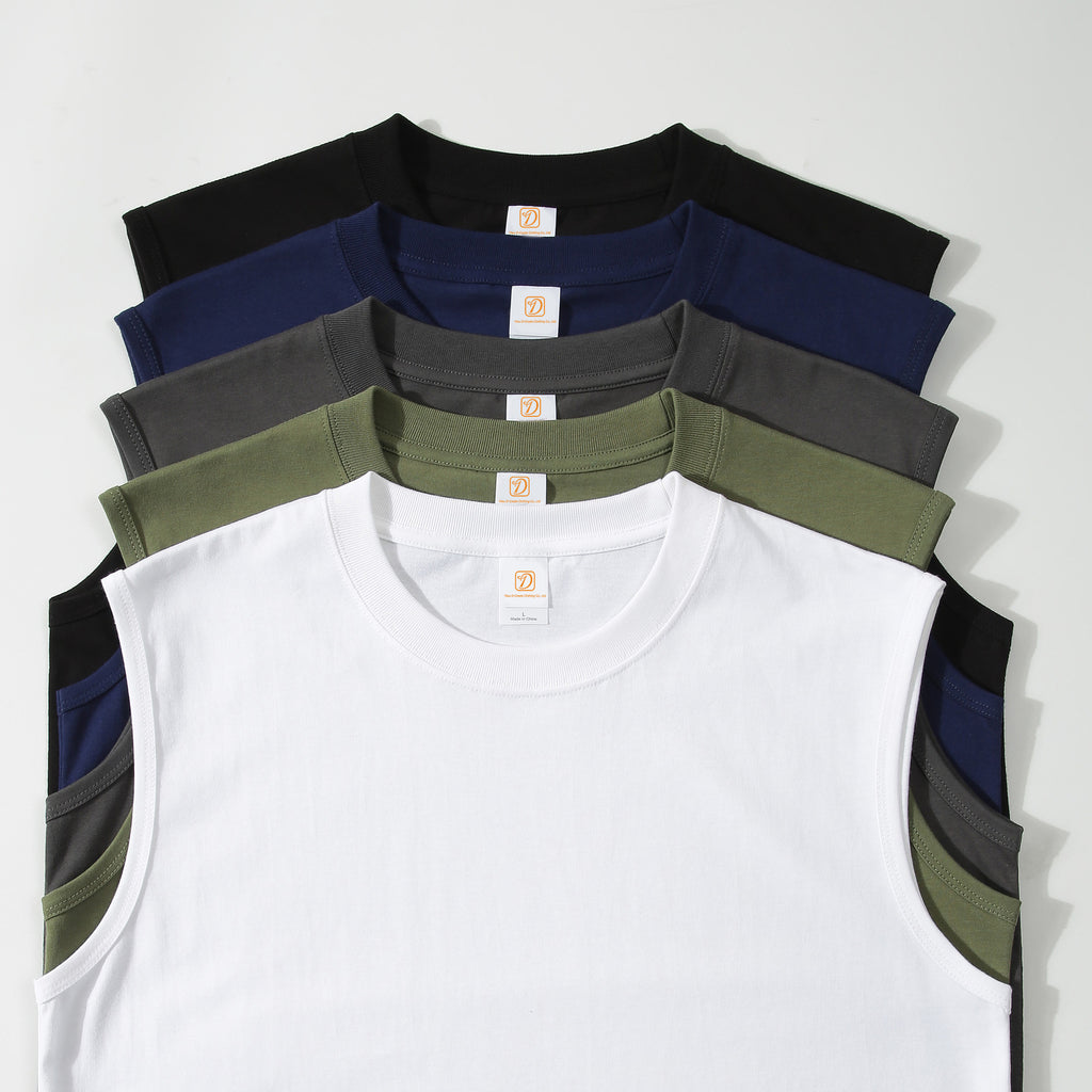 Streetwear Round Neck 100% Cotton Sleeveless Oversized High Quality Blank Streetwear Custom Distressed Embroidery Print Tshirt