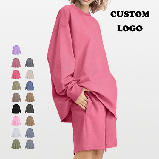 New Design Custom logo T-shirt Multi Color High Quality Casual Heacy Cotton Vintage Washed Unisex Long Sleeve T-shirts