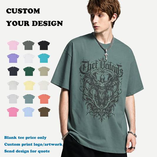 100% Cotton T-shirt Casual Custom Heavyweight Summer New Design O-neck Blank Boxy High Quality Heat Transfers for T-shirts