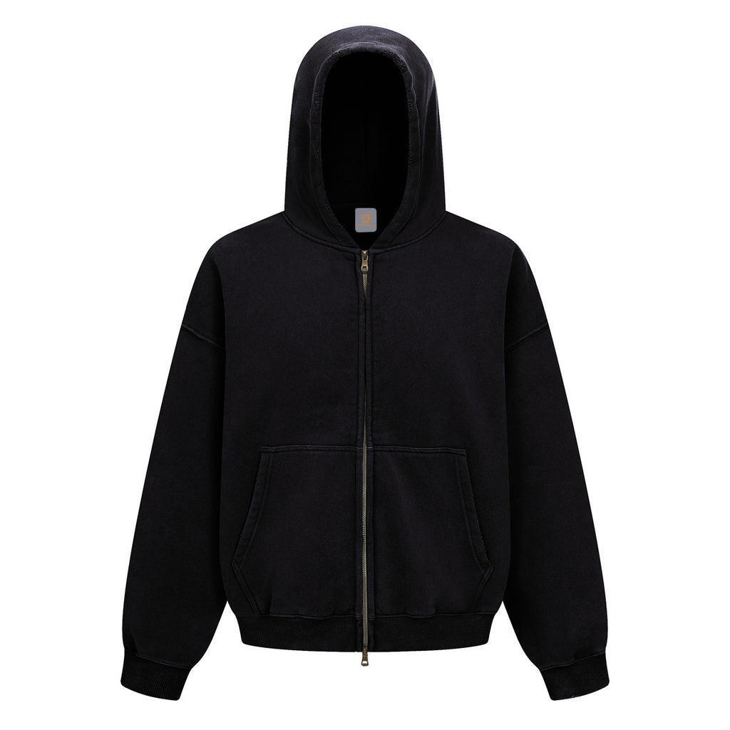Short Style Boxy Custom Zip up Washed Wax Printing Unisex High Quality Streetwear Fashion Puff Printing Hoodies for Men