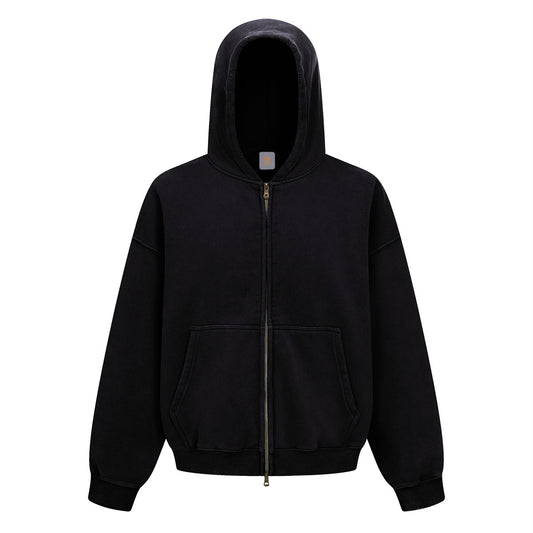 Short Style Boxy Custom Zip up Washed Wax Printing Unisex High Quality Streetwear Fashion Puff Printing Hoodies for Men