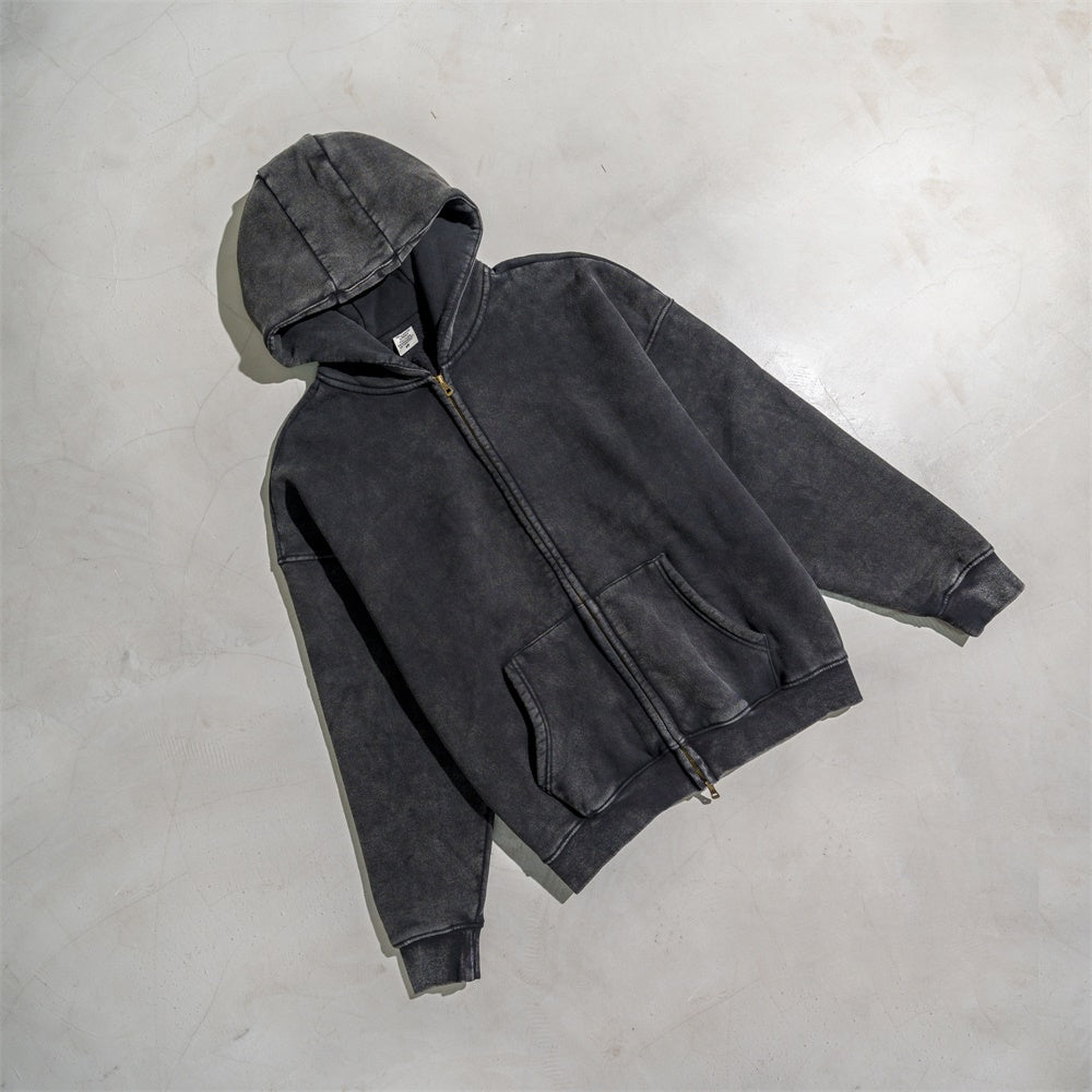 Wholesale Custom Zip up Wax Printing Wireless Streetwear High Quality Polyetser and Cotton Hoodie Manufacturers