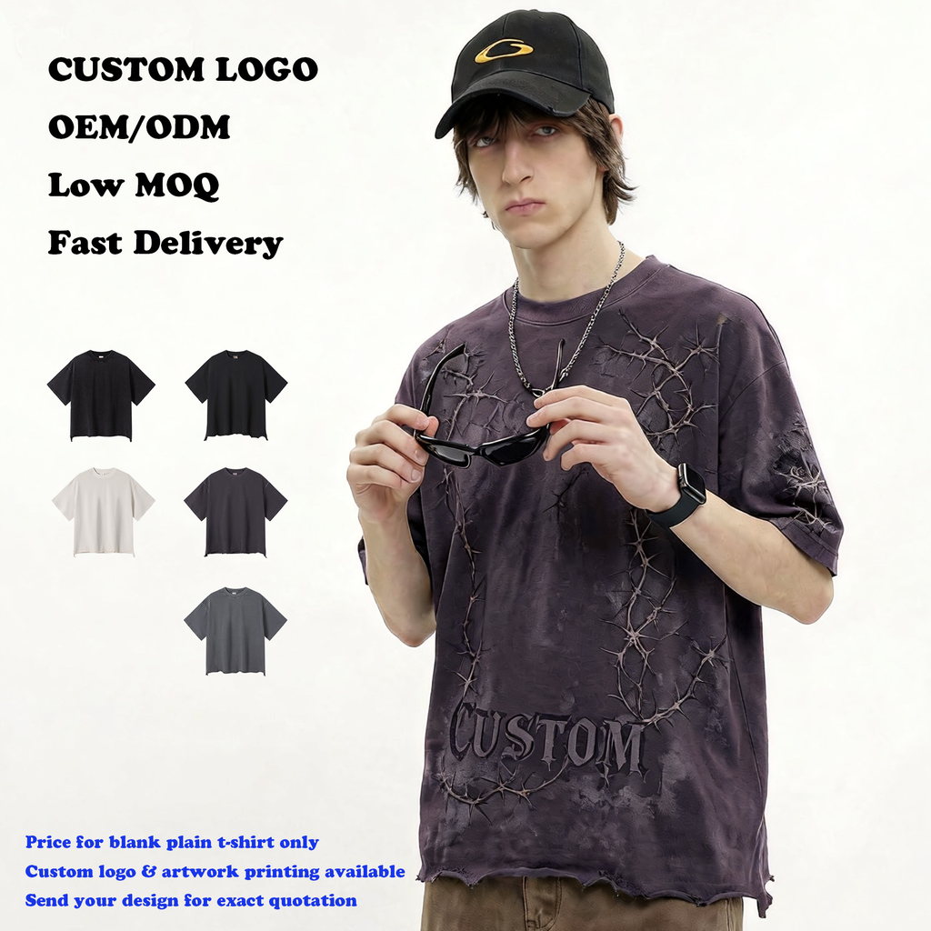 Vintage Men's Summer T-shirt Wholesale 100% Cotton Custom High Quality Washed New Design Fashion Short Sleeve Streetwear T-shirt