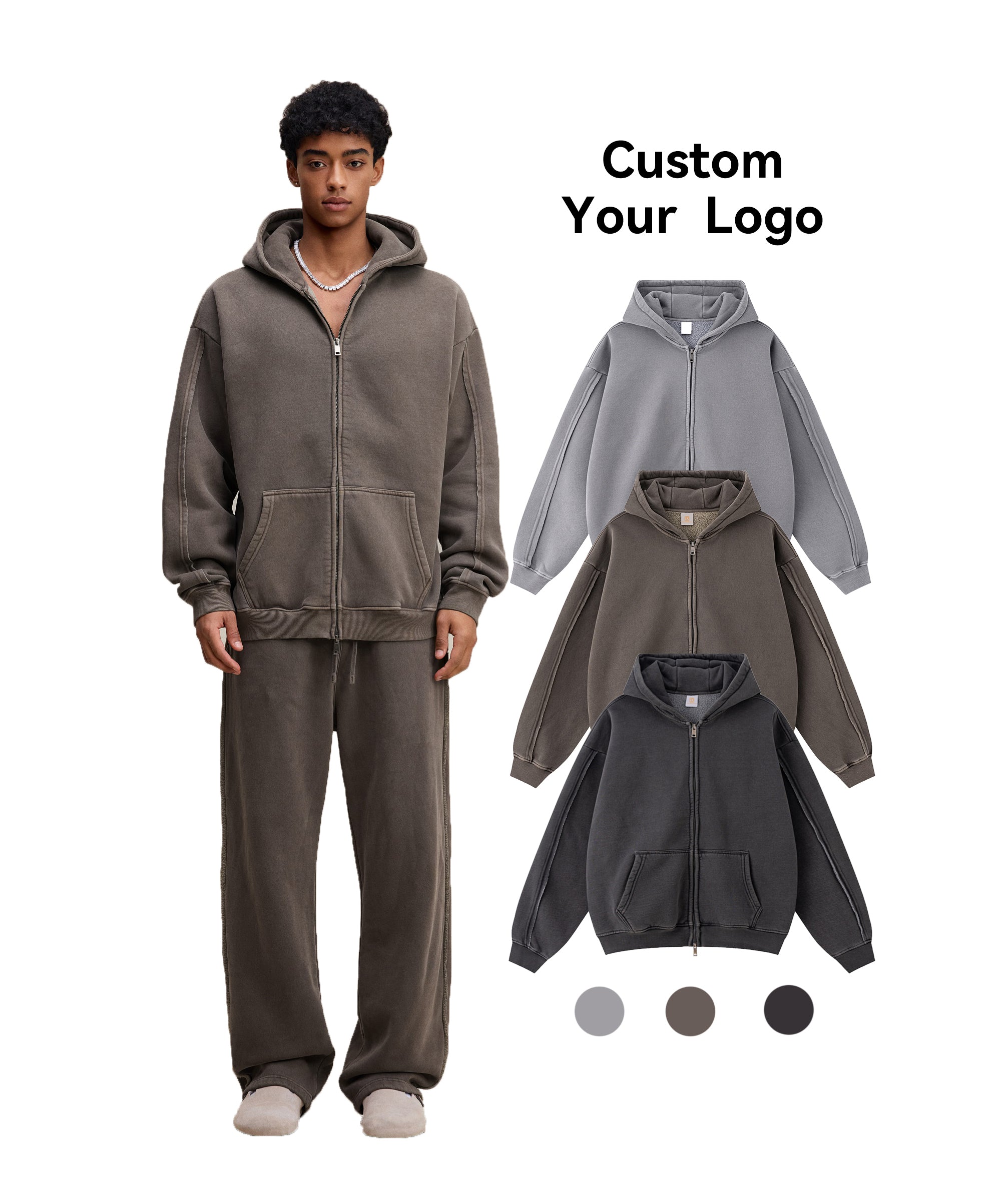 Manufacturer Hoodies High Quality Fashion Blank Double Zipper Fleece Washed Winter Hoodies and Sweatshirts