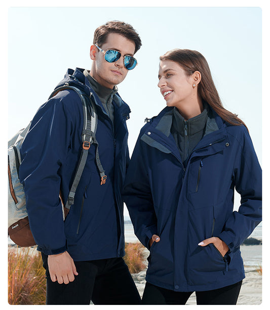 7color Three in One Waterproof Jacket the Outer Layer and Inner Liner Detached Combined or Worn Separately the Hat Can Removed