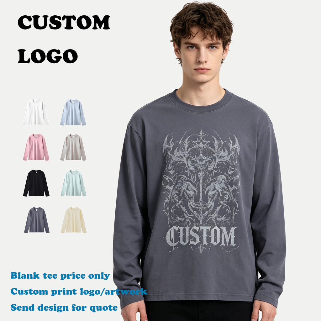 Wholesale Vintage Custom logo T-shirt Washed Streetwear High Quality Heavy Cotton New Design Blank Long Sleeve t Shirt for Men