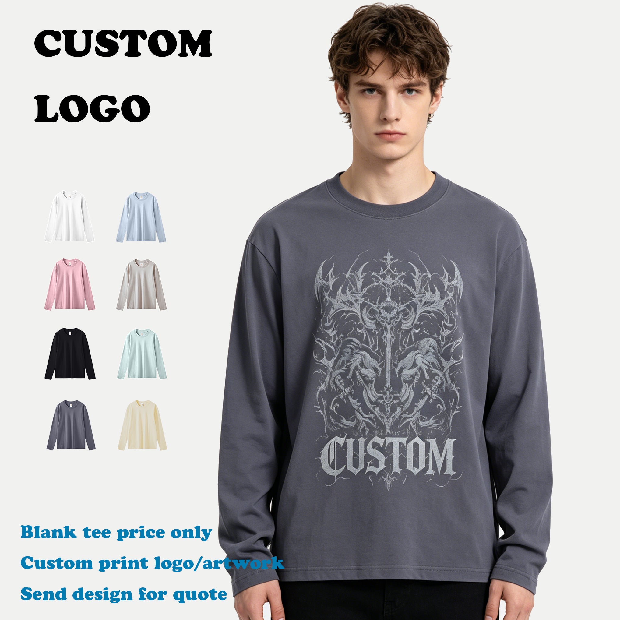 Wholesale Vintage Custom logo T-shirt Washed Streetwear High Quality Heavy Cotton New Design Blank Long Sleeve t Shirt for Men