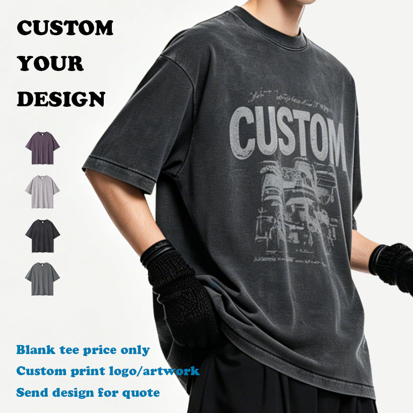 Mens Clothing Custom Wholesale Heavy Cotton New Style Summer Short Sleeve Wax Printing High Quality Washed Streetwear T-shirt