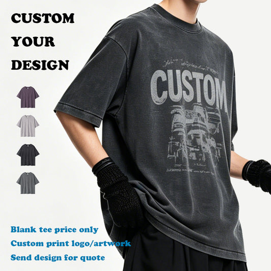 Mens Clothing Custom Wholesale Heavy Cotton New Style Summer Short Sleeve Wax Printing High Quality Washed Streetwear T-shirt