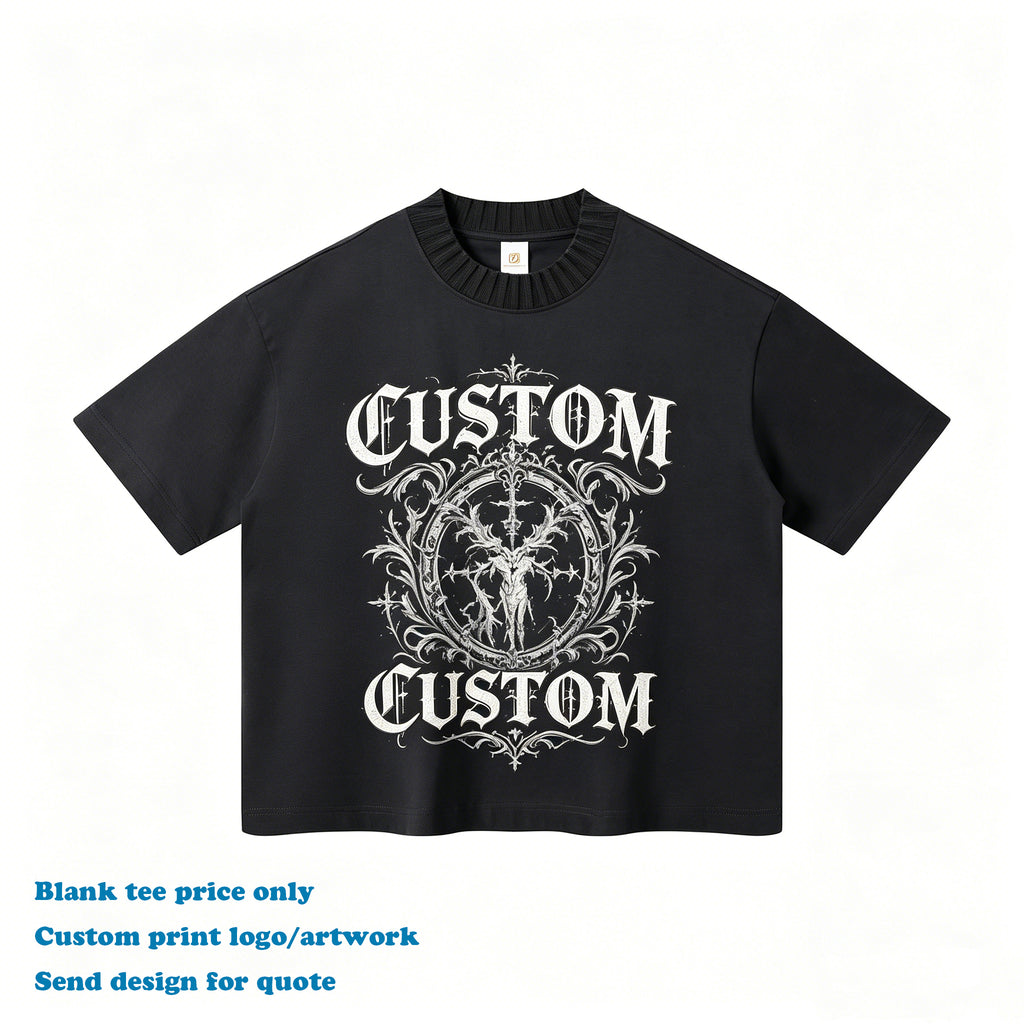100% Cotton Custom Contrast Knit Collar Boxy Fit Color High Quality Streetwear Design Summer Short Sleeve Boxy t Shirt for Men