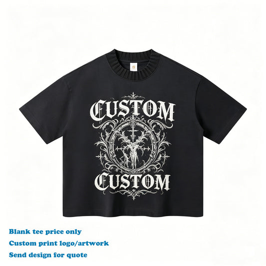100% Cotton Custom Contrast Knit Collar Boxy Fit Color High Quality Streetwear Design Summer Short Sleeve Boxy t Shirt for Men