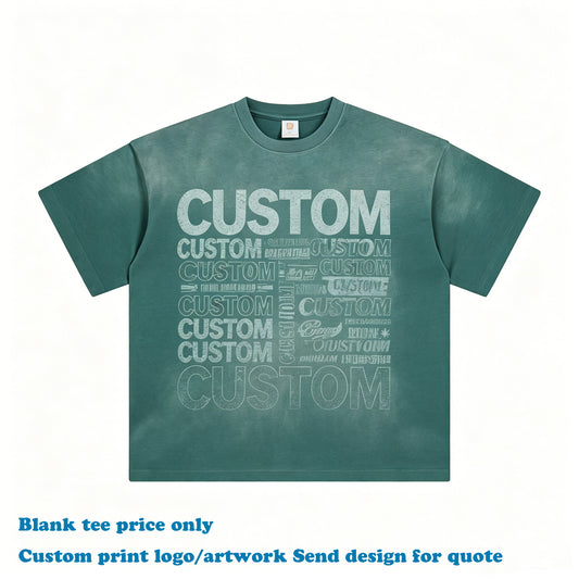 Heavyweight Tshirts Vintage Custom Loose Wax Printing High Quality 100% Cotton Streetwear Wholesale Men's Personalized T-shirt