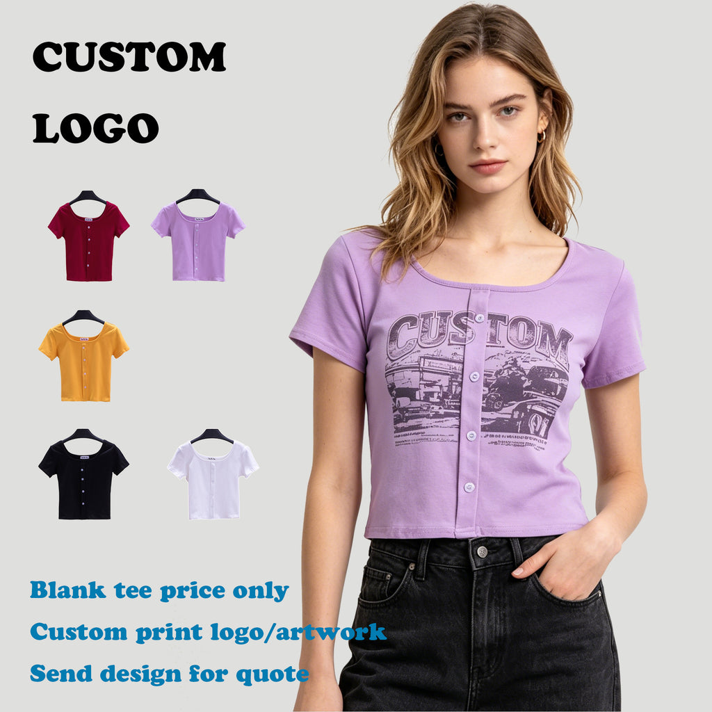 Women's T-shirt Custom Fashion High Quality Embroidery logo Crew Neck New Design Streetwear Summer Short Sleeve Tshirt for Lady