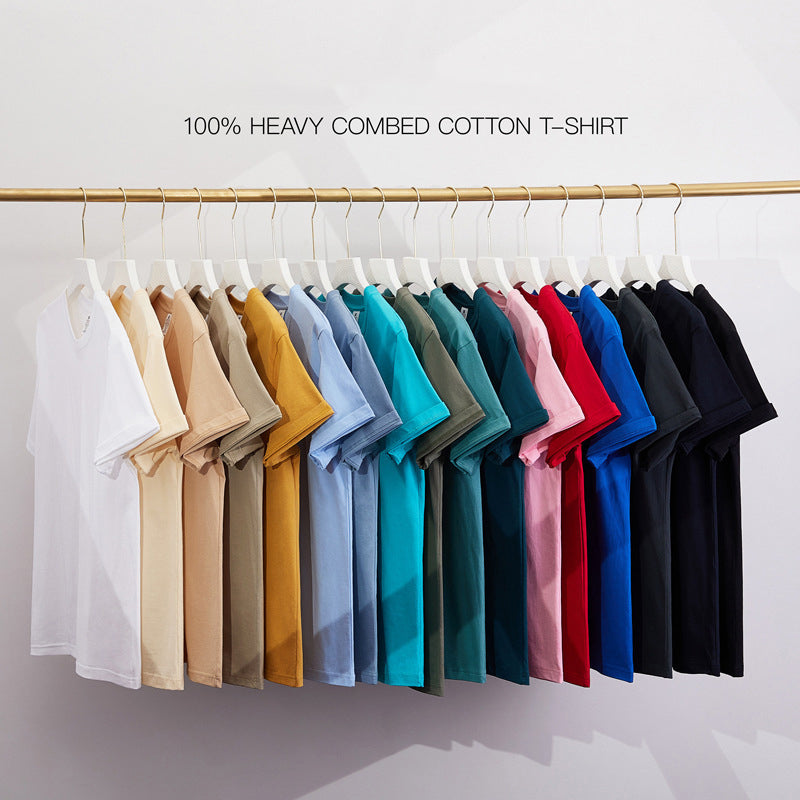 Wholesale Heavy Cotton Loose Heavyweight Streetwear Custom Pure Color Blanks Black Design High Quality Drop Shoulder T-shirt