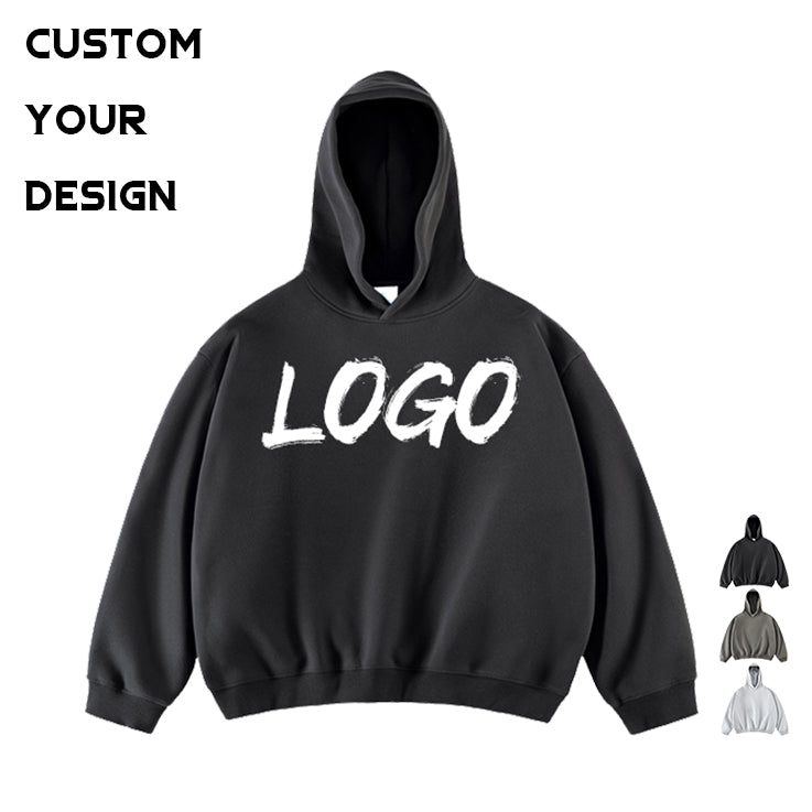 Boxy Fleece Hoodie Loose Short Sleeve High Quality Sublimation Streetwear Custom Blank Pullover Plain Men's Hoodie & Sweatshirts