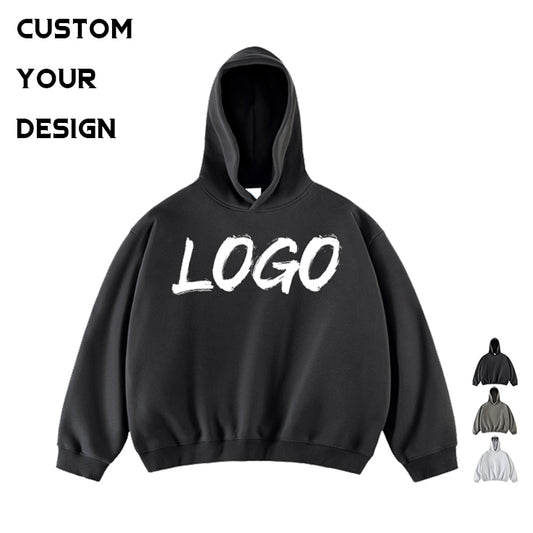 Boxy Fleece Hoodie Loose Short Sleeve High Quality Sublimation Streetwear Custom Blank Pullover Plain Men's Hoodie & Sweatshirts