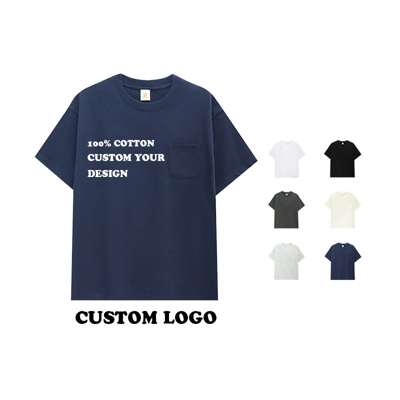 Wholesale T-shirt Casual Short Sleeve T-shirt with Pocket Custom Heavyweight Pure Color Streetwear Personalized T-shirt