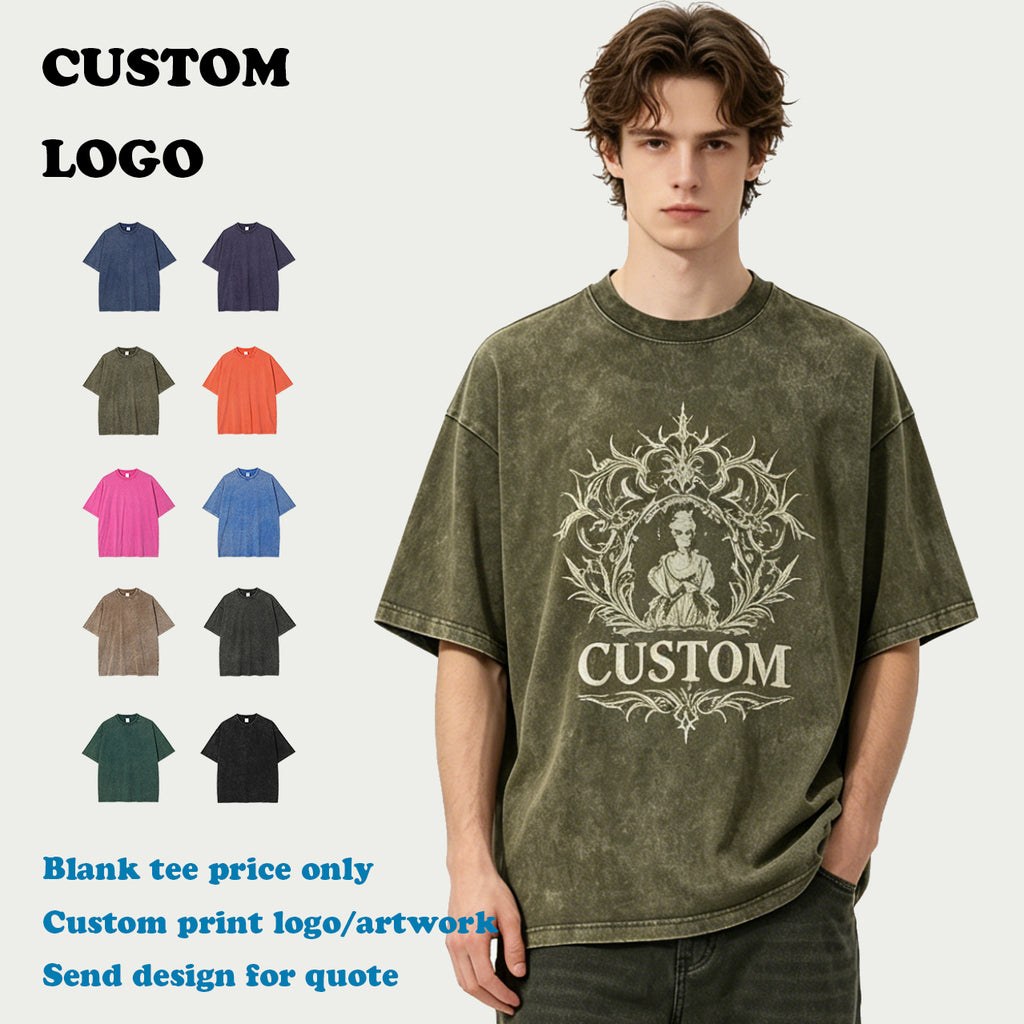 High Quality Men's T-shirts Batik Washed Custom Puff Printing Blank Summer Short Sleeve Vintage Wholesale Personalized T-shirt