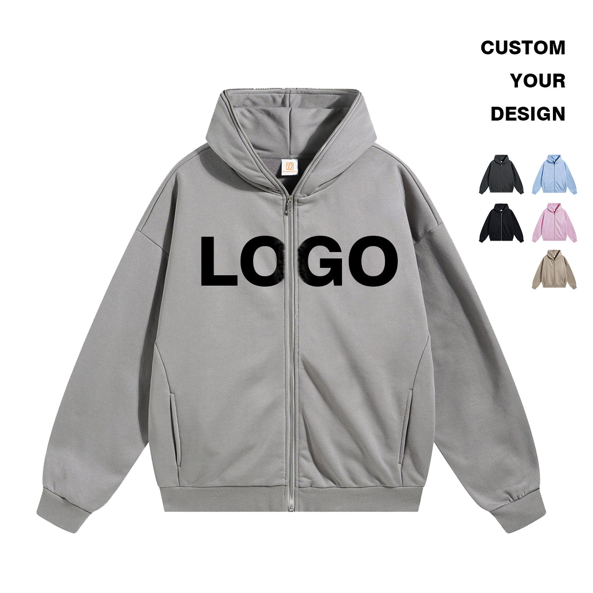 Custom Full Face Zip Fleece Hoodie Unisex High Quality Embroidered Heavyweight Polyester/Cotton Streetwear Hoodies for Men