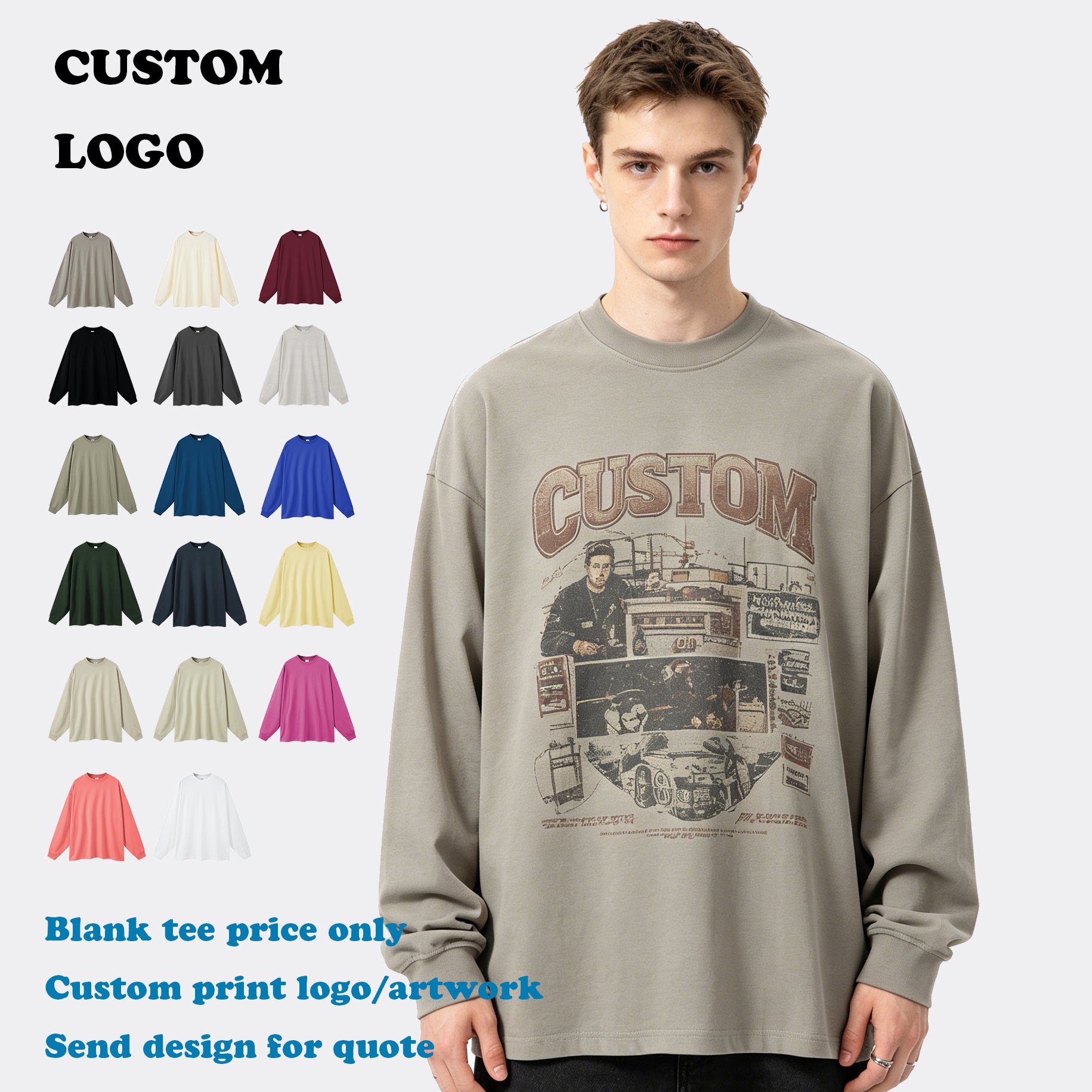 OEM Custom Long Sleeve T-shirt High Quality New Design Embroidery logo Heavy Cotton Blank Casual Streetwear t Shirt for Men