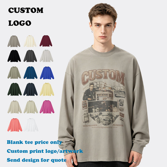 OEM Custom Long Sleeve T-shirt High Quality New Design Embroidery logo Heavy Cotton Blank Casual Streetwear t Shirt for Men