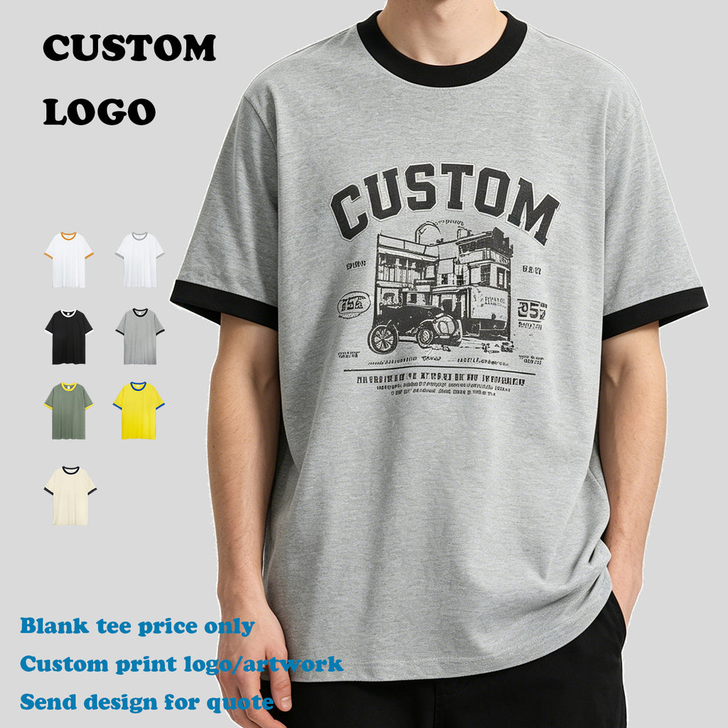 Custom Logo Multi Color Color Block Spliced Edge Unisex Casual Fashion Summer Short Sleeve High Quality 100% Cotton T-shirt