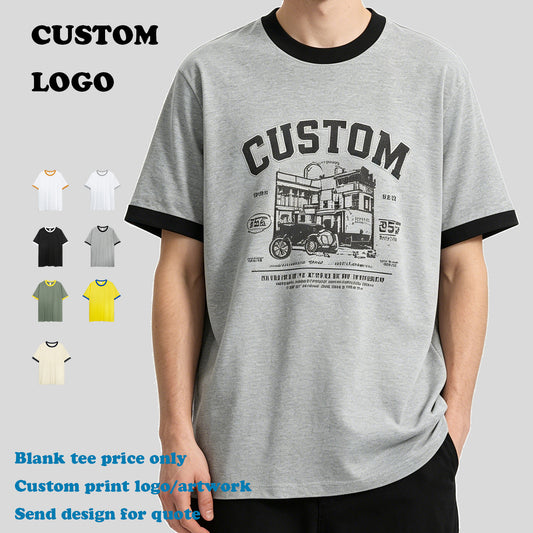 Custom Logo Multi Color Color Block Spliced Edge Unisex Casual Fashion Summer Short Sleeve High Quality 100% Cotton T-shirt