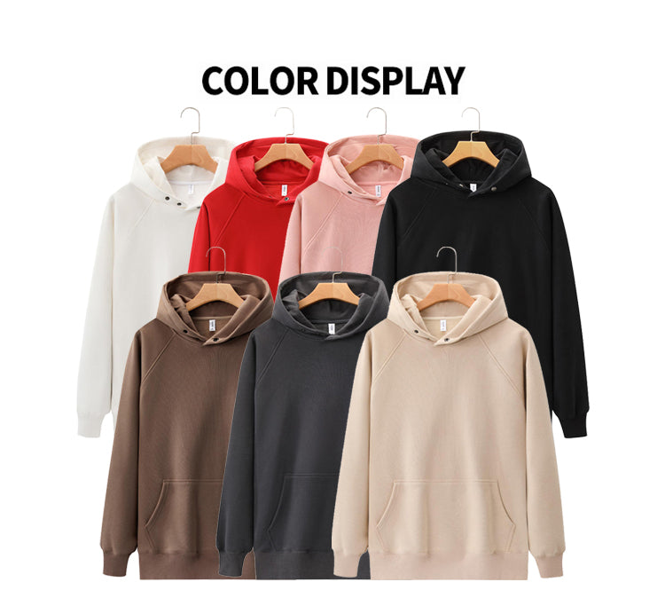 600G Heavyweight Wireless Polar Fleece Raglan Sleeve Unisex High Quality Double-Buckle Collar Screen Printed Sublimation Hoodies