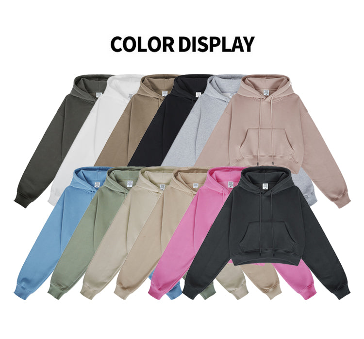 Manufacturer Hoodies High Quality Cropped Short Black Fleece Pullover Custom Puff Print Blank Fashion Hoodie for Women