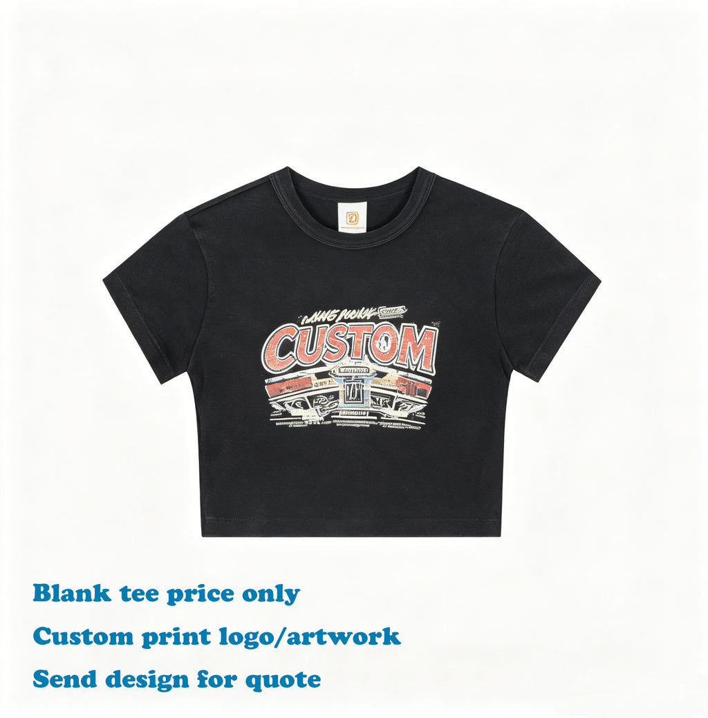 Custom Logo Garment Washed Cropped Top 100% Cotton Crew Neck Puff Printing Streetwear Wholesale Heat Transfers for T-shirts